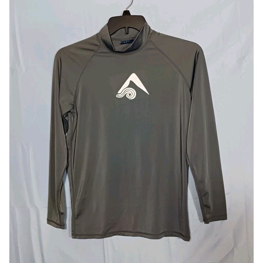 Kanu Surf Mens Small Gray Long Sleeve Protective Swim Shirt Mock Neck with Logo
